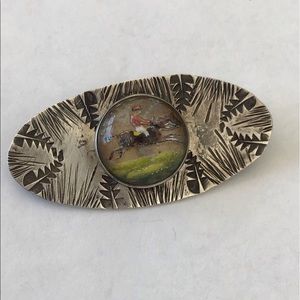 Antique Sterling Equestrian Reverse Paint Pin